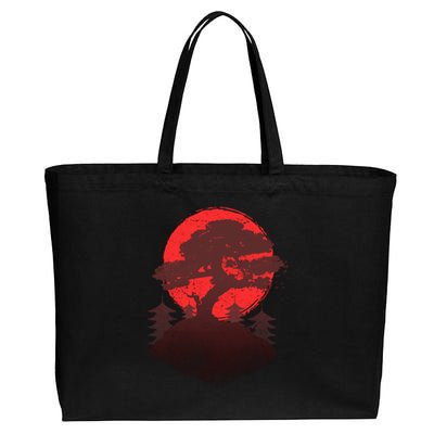 Japanese Bonsai Tree Scene Cotton Canvas Jumbo Tote