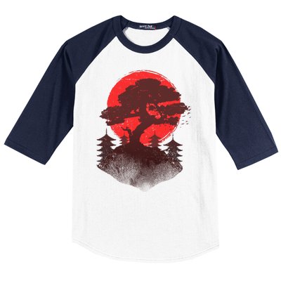 Japanese Bonsai Tree Scene Baseball Sleeve Shirt