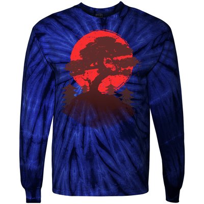 Japanese Bonsai Tree Scene Tie-Dye Long Sleeve Shirt