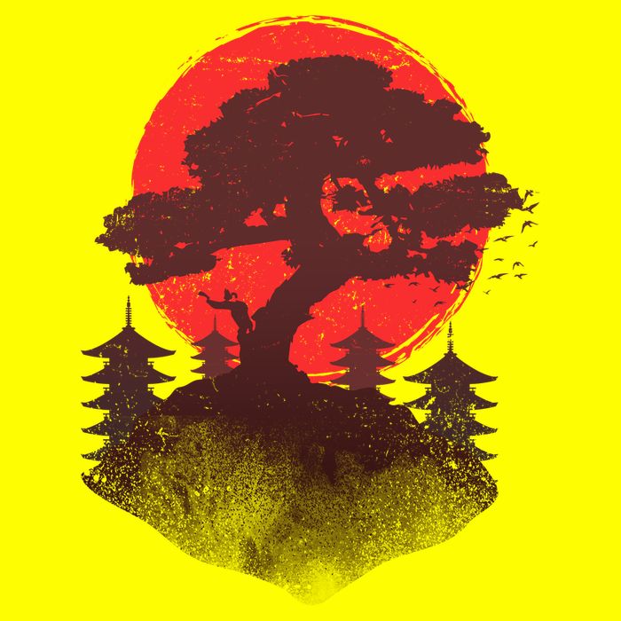 Japanese Bonsai Tree Scene Button