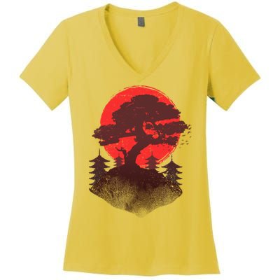 Japanese Bonsai Tree Scene Women's V-Neck T-Shirt