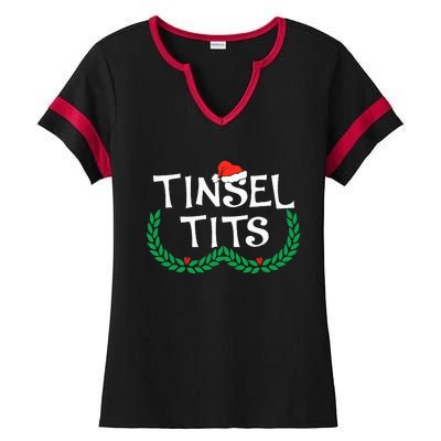 Jingle Balls Tinsel Tits Funny Couple Christmas Pajama Xmas Ladies Halftime Notch Neck Tee