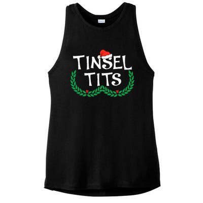 Jingle Balls Tinsel Tits Funny Couple Christmas Pajama Xmas Ladies PosiCharge Tri-Blend Wicking Tank