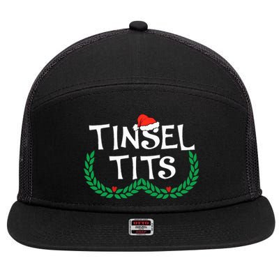 Jingle Balls Tinsel Tits Funny Couple Christmas Pajama Xmas 7 Panel Mesh Trucker Snapback Hat