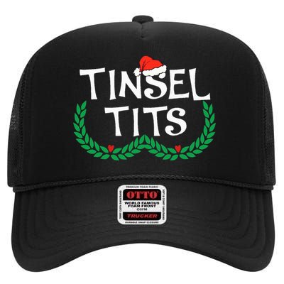 Jingle Balls Tinsel Tits Funny Couple Christmas Pajama Xmas High Crown Mesh Back Trucker Hat