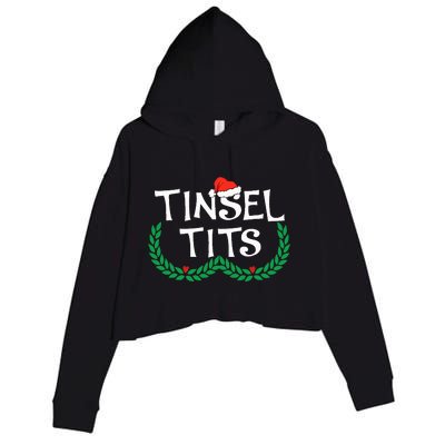 Jingle Balls Tinsel Tits Funny Couple Christmas Pajama Xmas Crop Fleece Hoodie