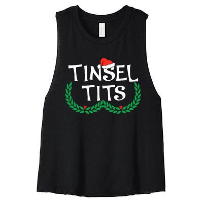 Jingle Balls Tinsel Tits Funny Couple Christmas Pajama Xmas Women's Racerback Cropped Tank