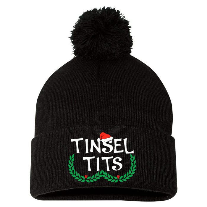 Jingle Balls Tinsel Tits Funny Couple Christmas Pajama Xmas Pom Pom 12in Knit Beanie