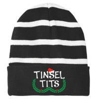 Jingle Balls Tinsel Tits Funny Couple Christmas Pajama Xmas Striped Beanie with Solid Band