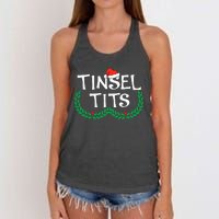 Jingle Balls Tinsel Tits Funny Couple Christmas Pajama Xmas Women's Knotted Racerback Tank