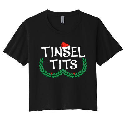 Jingle Balls Tinsel Tits Funny Couple Christmas Pajama Xmas Women's Crop Top Tee