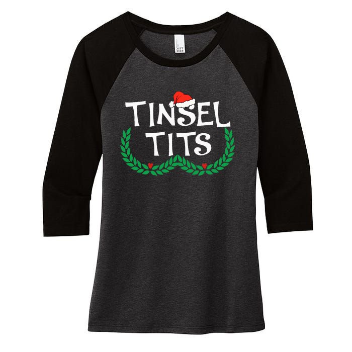 Jingle Balls Tinsel Tits Funny Couple Christmas Pajama Xmas Women's Tri-Blend 3/4-Sleeve Raglan Shirt