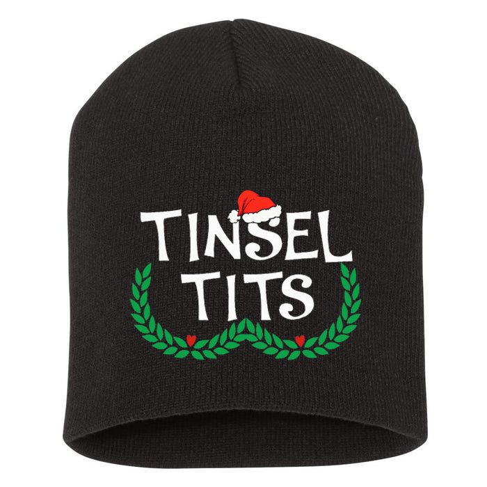 Jingle Balls Tinsel Tits Funny Couple Christmas Pajama Xmas Short Acrylic Beanie