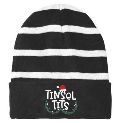 Jingle Balls Tinsel Tits Couples Christmas Matching Couple Striped Beanie with Solid Band