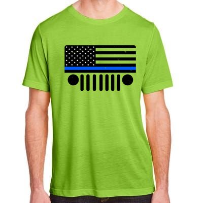 Blue Thin Line American Flag Car Off Roading Adult ChromaSoft Performance T-Shirt