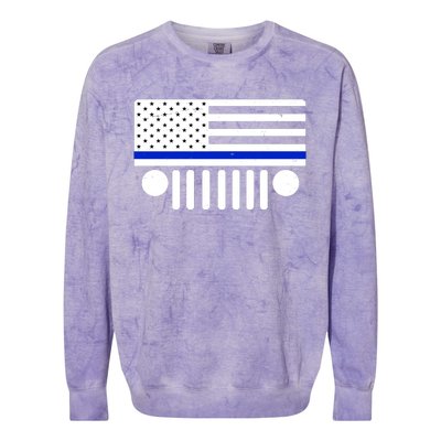 Blue Thin Line American Flag Car Off Roading Colorblast Crewneck Sweatshirt