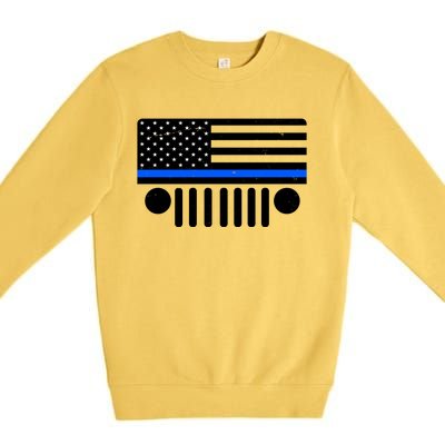 Blue Thin Line American Flag Car Off Roading Premium Crewneck Sweatshirt