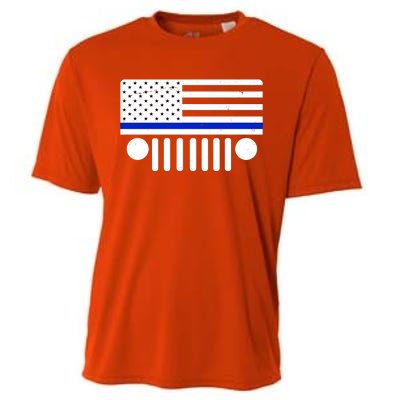 Blue Thin Line American Flag Car Off Roading Cooling Performance Crew T-Shirt