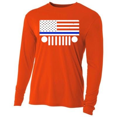 Blue Thin Line American Flag Car Off Roading Cooling Performance Long Sleeve Crew