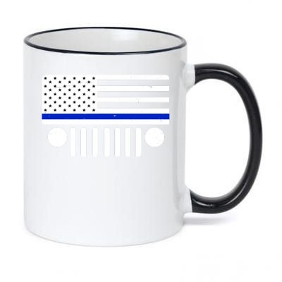 Blue Thin Line American Flag Car Off Roading 11oz Black Color Changing Mug