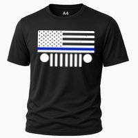 Blue Thin Line American Flag Car Off Roading Cooling Performance Crew T-Shirt