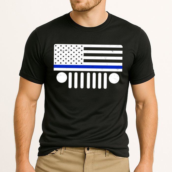 Blue Thin Line American Flag Car Off Roading Cooling Performance Crew T-Shirt