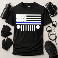 Blue Thin Line American Flag Car Off Roading Cooling Performance Crew T-Shirt