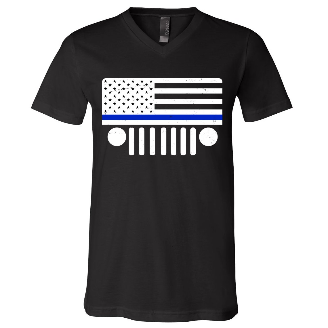 Blue Thin Line American Flag Car Off Roading V-Neck T-Shirt