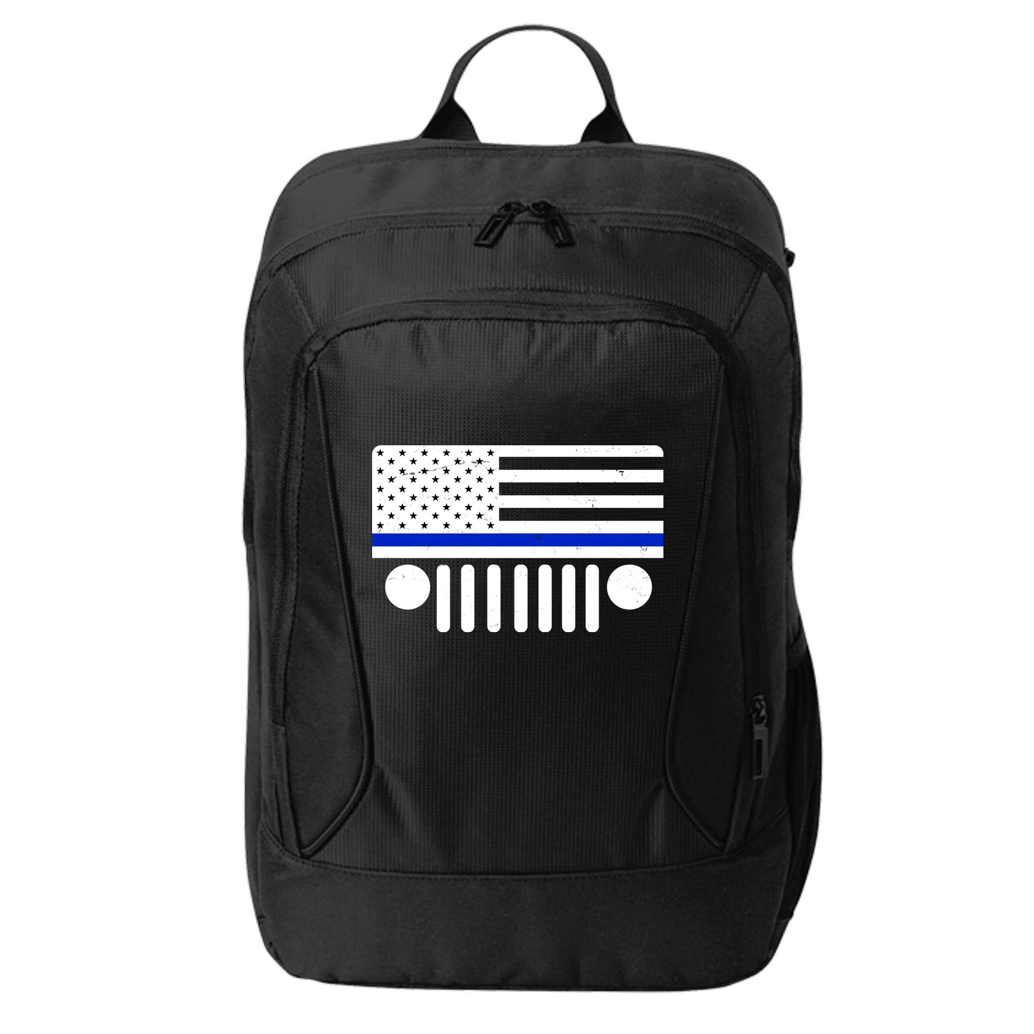 Blue Thin Line American Flag Car Off Roading City Backpack