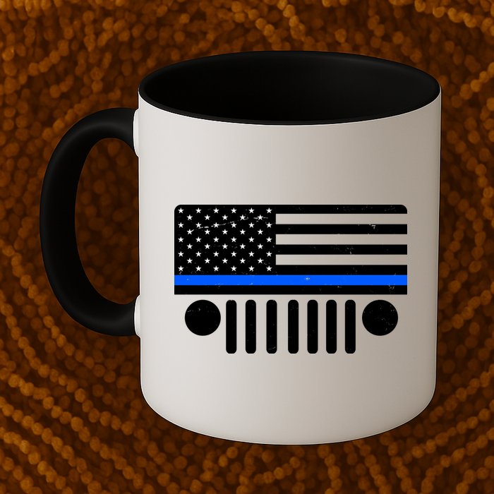 Blue Thin Line American Flag Car Off Roading Mug