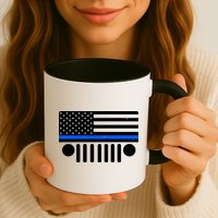 Blue Thin Line American Flag Car Off Roading Mug