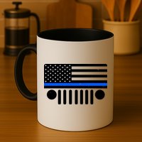 Blue Thin Line American Flag Car Off Roading Mug