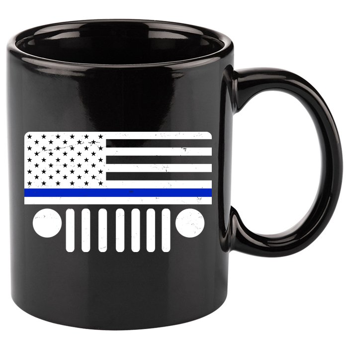 Blue Thin Line American Flag Car Off Roading 11oz C Handle Ceramic Mug