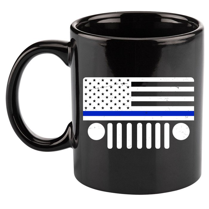 Blue Thin Line American Flag Car Off Roading 11oz C Handle Ceramic Mug