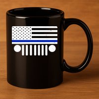 Blue Thin Line American Flag Car Off Roading 11oz C Handle Ceramic Mug