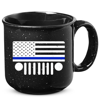 Blue Thin Line American Flag Car Off Roading 15oz Campfire Ceramic Mug