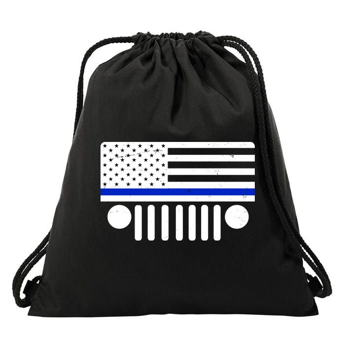 Blue Thin Line American Flag Car Off Roading Drawstring Bag