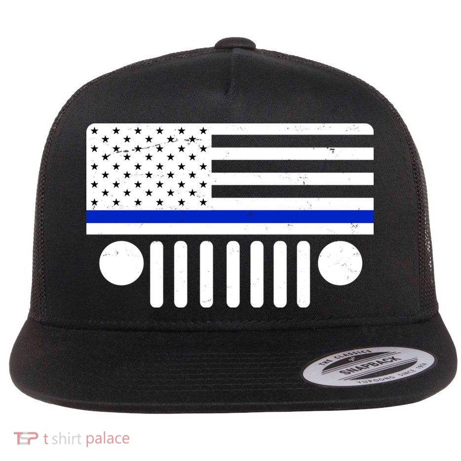 Blue Thin Line American Flag Car Off Roading Flatbill Hat