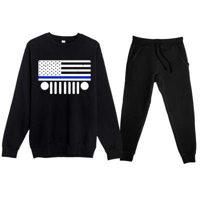 Blue Thin Line American Flag Car Off Roading Premium Crewneck Sweatsuit Set