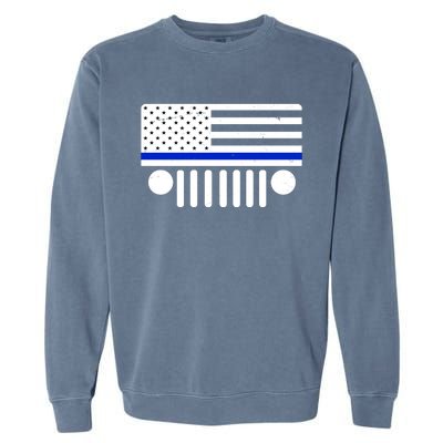 Blue Thin Line American Flag Car Off Roading Garment-Dyed Sweatshirt