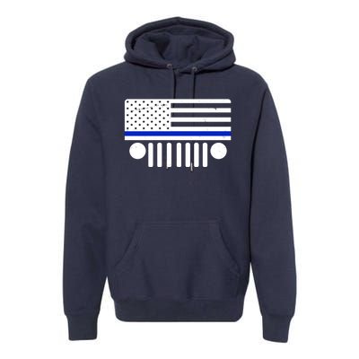 Blue Thin Line American Flag Car Off Roading Premium Hoodie