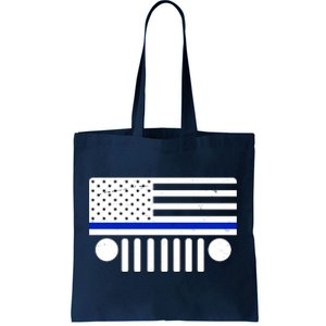 Blue Thin Line American Flag Car Off Roading Tote Bag