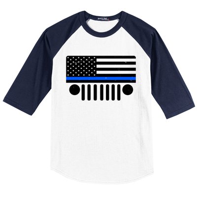 Blue Thin Line American Flag Car Off Roading Baseball Sleeve Shirt