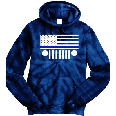 Blue Thin Line American Flag Car Off Roading Tie Dye Hoodie