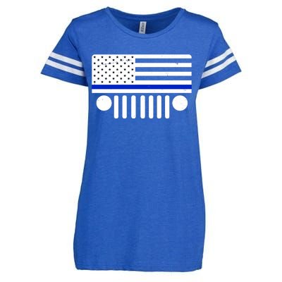 Blue Thin Line American Flag Car Off Roading Enza Ladies Jersey Football T-Shirt