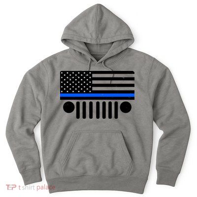 Blue Thin Line American Flag Car Off Roading Hoodie