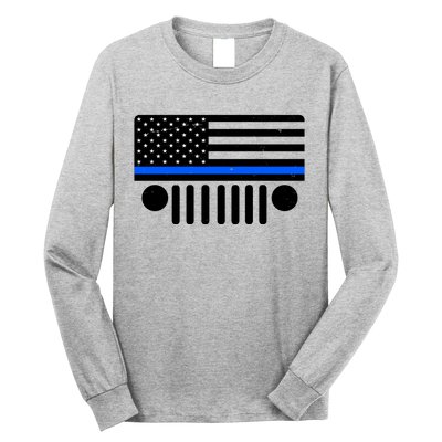 Blue Thin Line American Flag Car Off Roading Long Sleeve Shirt