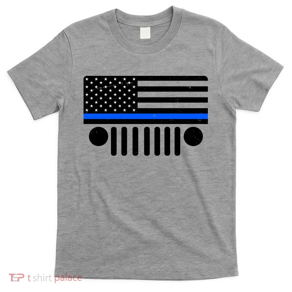 Blue Thin Line American Flag Car Off Roading T-Shirt