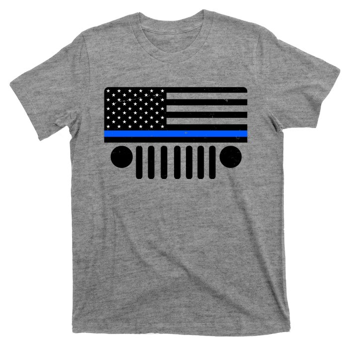 Blue Thin Line American Flag Car Off Roading T-Shirt