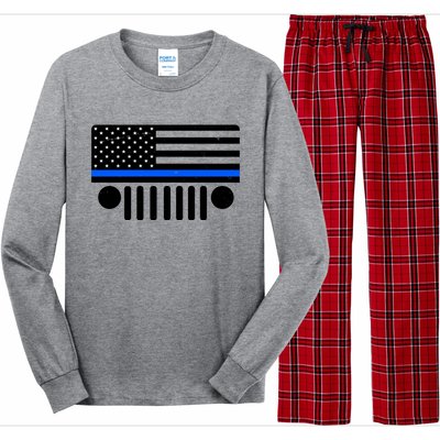 Blue Thin Line American Flag Car Off Roading Long Sleeve Pajama Set